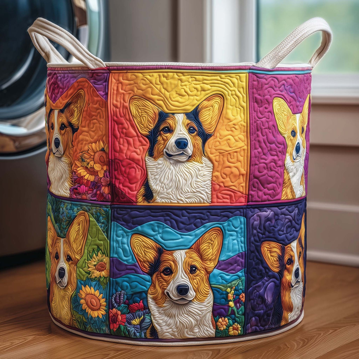 Patchwork Corgi Quilted Laundry Basket GFTOQM2026