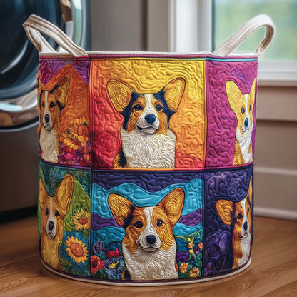 Patchwork Corgi Quilted Laundry Basket GFTOQM2026