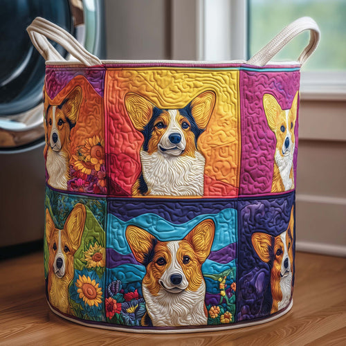 Patchwork Corgi Quilted Laundry Basket GFTOQM2026