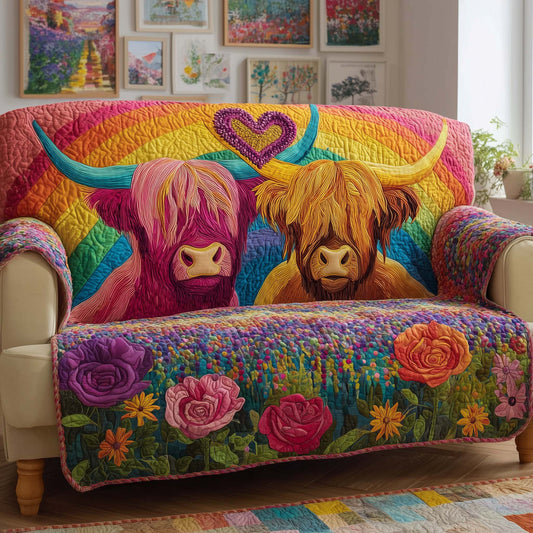 Rainbow Cows Quilted Sofa Cover GFTOQM2030