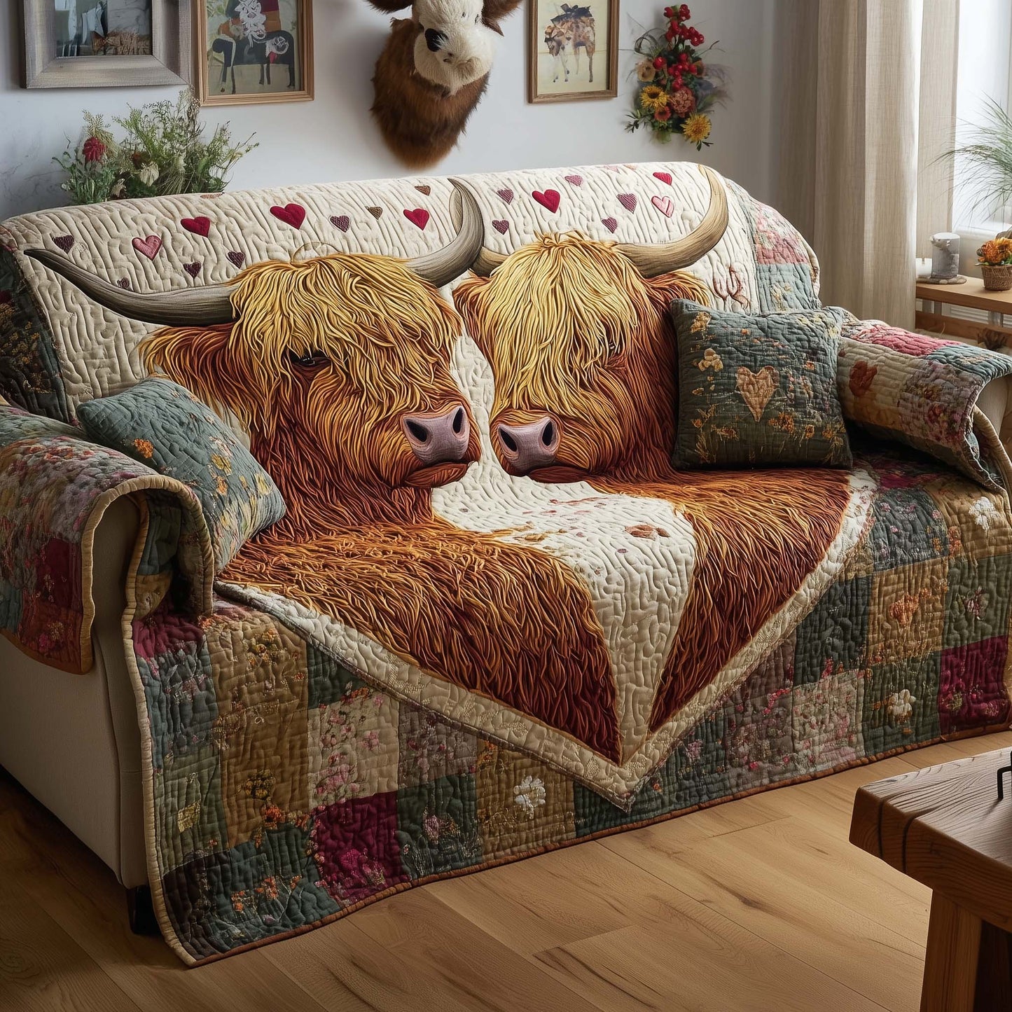 Golden Pair Quilted Sofa Cover GFTOQM2031