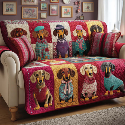 Patchwork Dachshund Quilted Sofa Cover GFTOQM2039