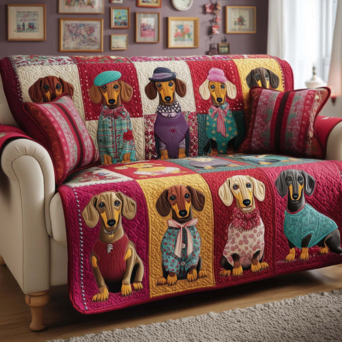 Patchwork Dachshund Quilted Sofa Cover GFTOQM2039