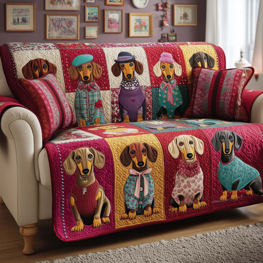 Patchwork Dachshund Quilted Sofa Cover GFTOQM2039