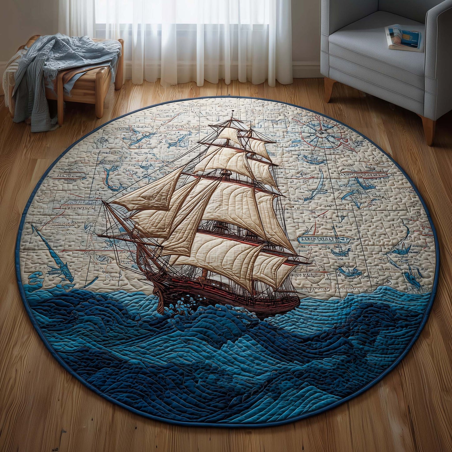 Voyage Map Quilted Round Mat GFTOQM2087