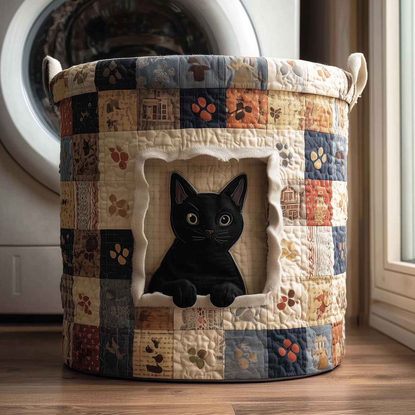 Window Cat Quilted Laundry Basket GFTOQM2099