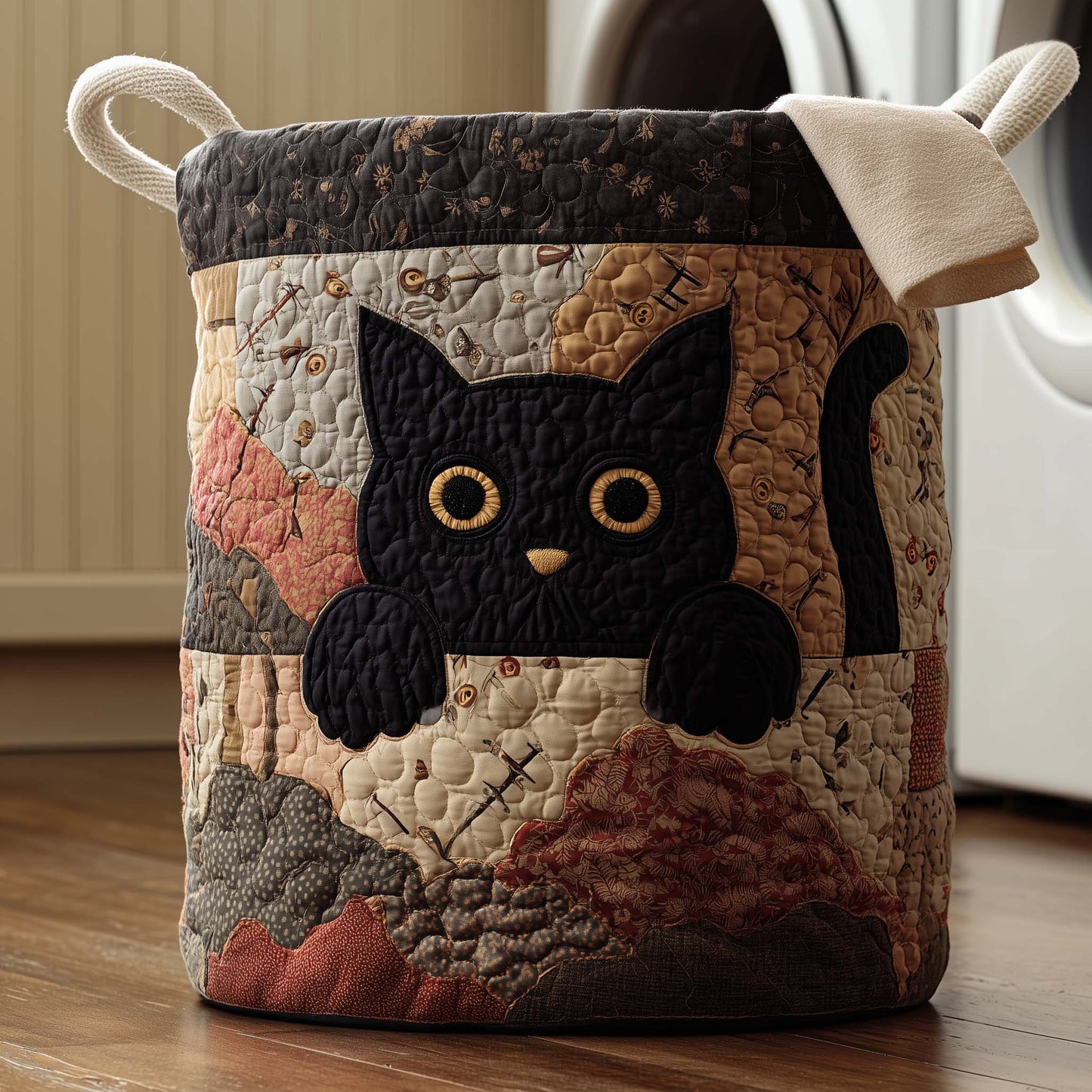 Patchwork Cat Quilted Laundry Basket GFTOQM2100