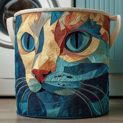 Blue Cat Quilted Laundry Basket GFTOQM2101