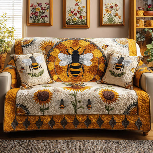 Honey Sunflower Quilted Sofa Cover GFTOQM2104