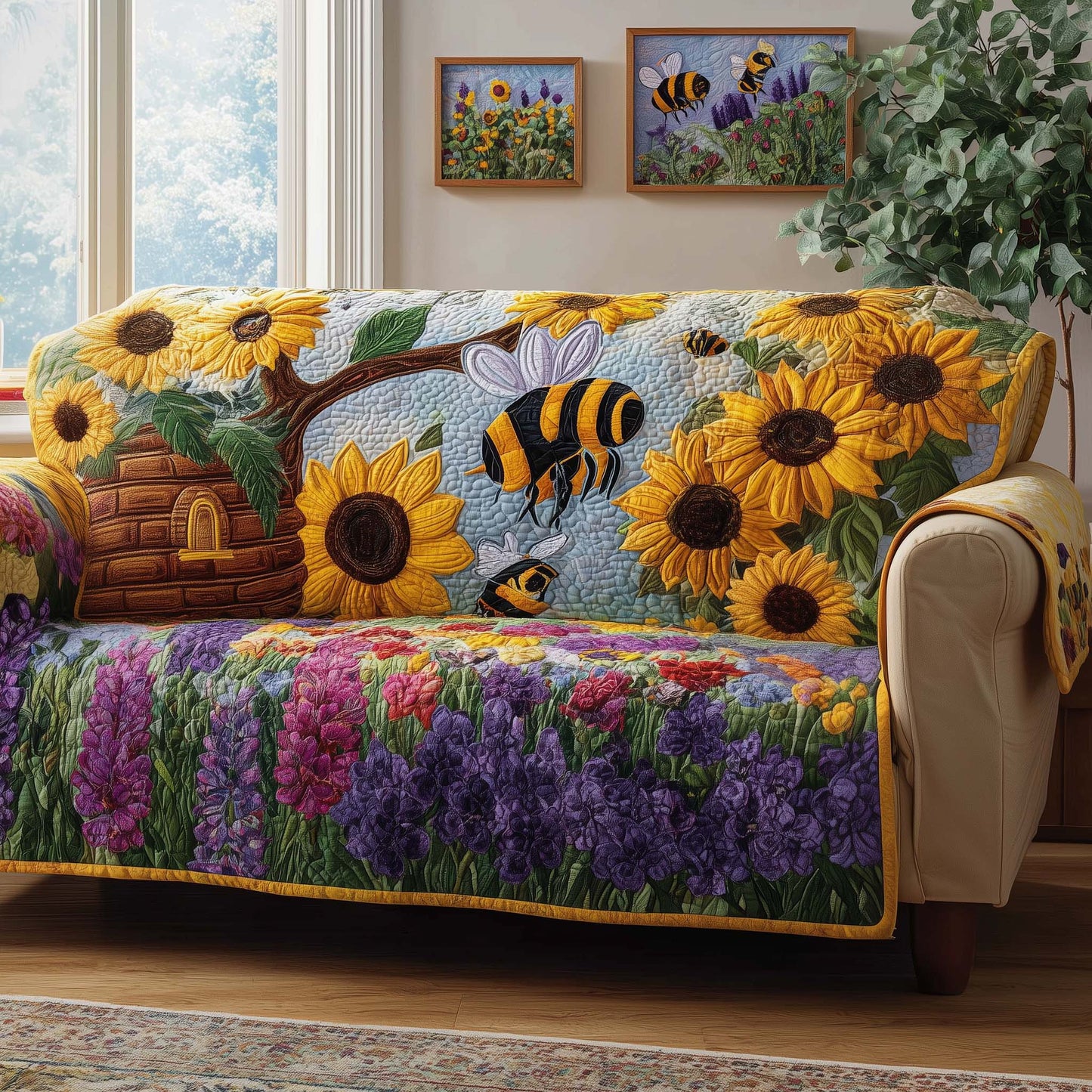 Sunflower Hive Quilted Sofa Cover GFTOQM2107