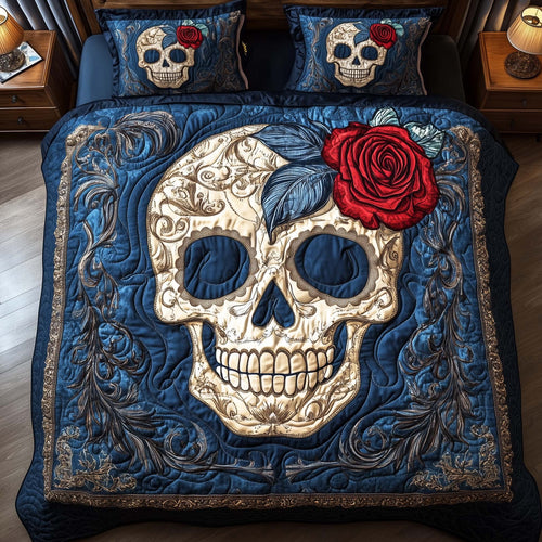 Rose Skull 3-Piece Quilted Bedding Set GFTOQM2128