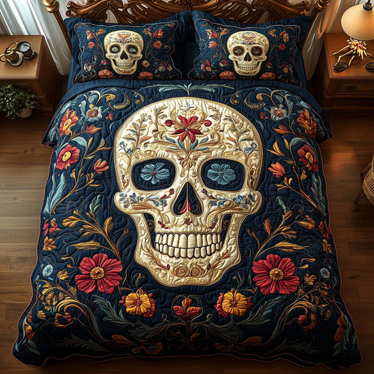 Floral Skull 3-Piece Quilted Bedding Set GFTOQM2129