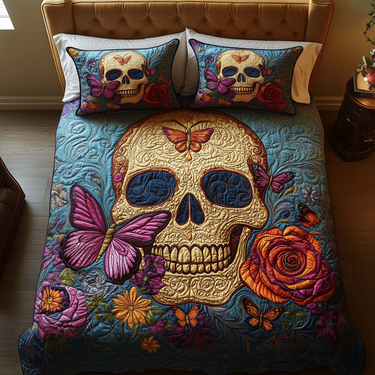 Butterfly Skull 3-Piece Quilted Bedding Set GFTOQM2130