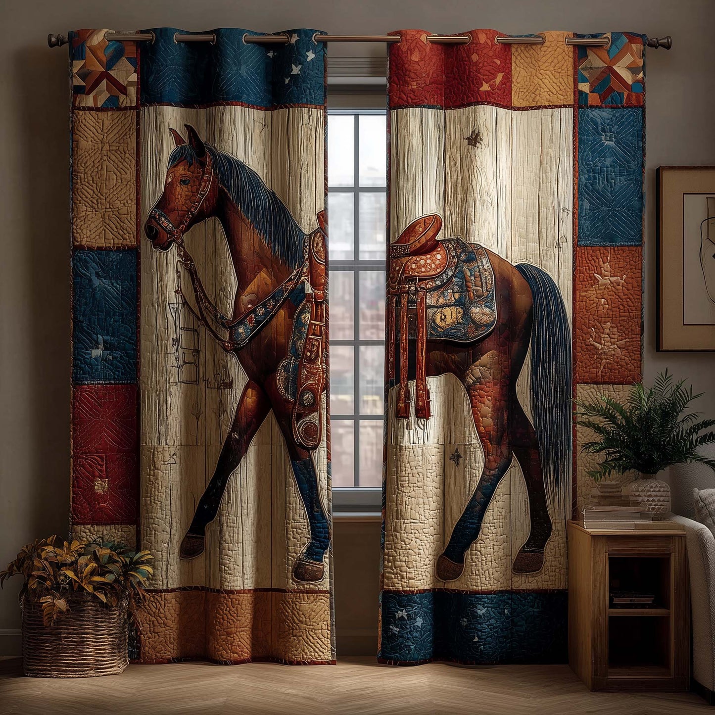 Prairie Horse Quilted Curtains GFTOQM2165