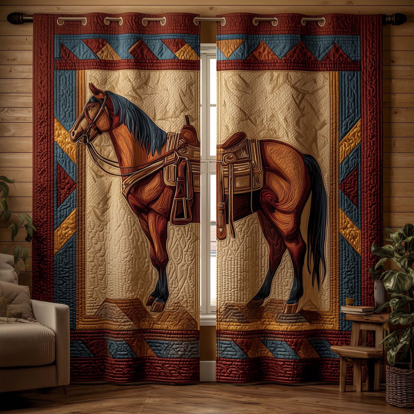 Prairie Horse Quilted Curtains GFTOQM2166