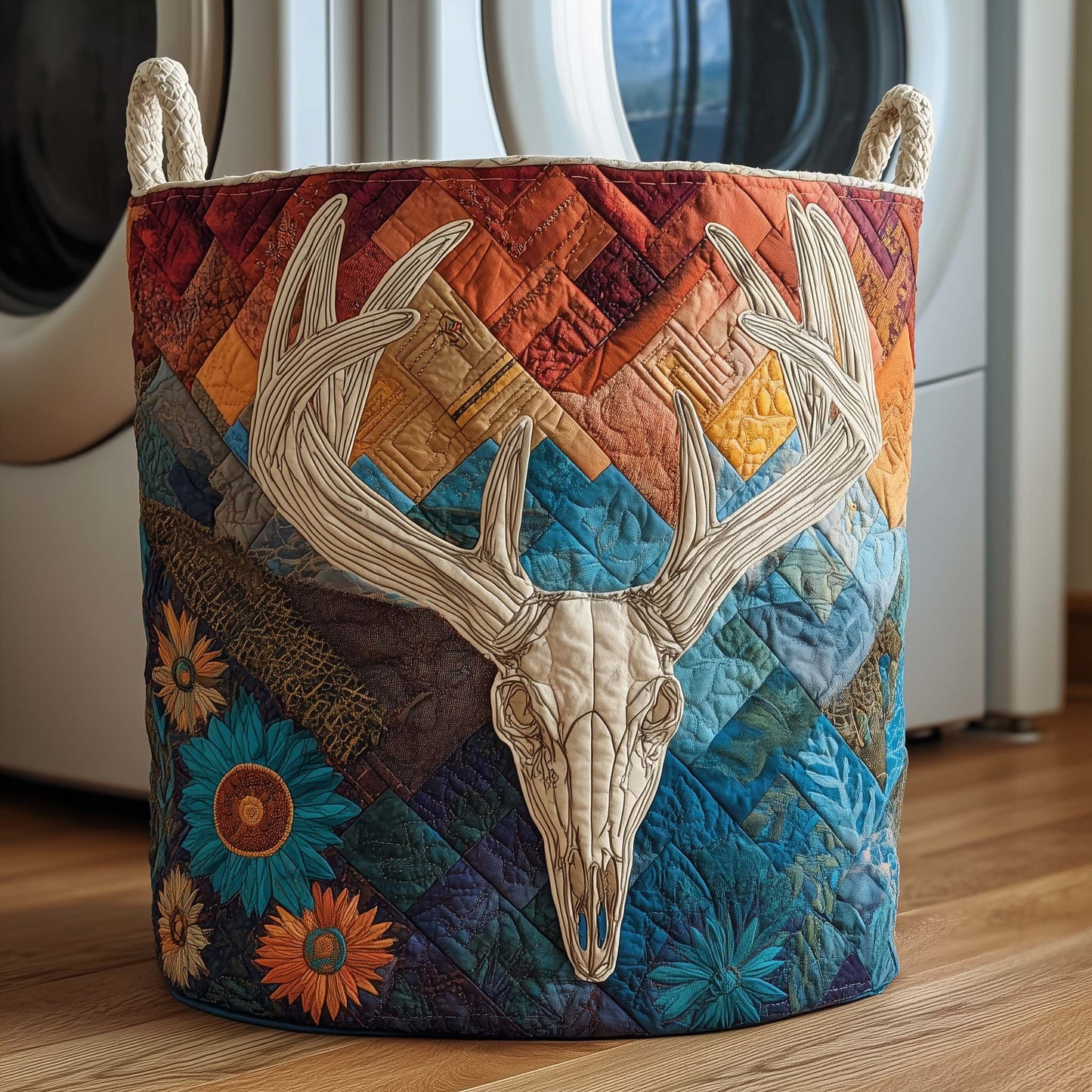 Patchwork Deer Quilted Laundry Basket GFTOQM2175