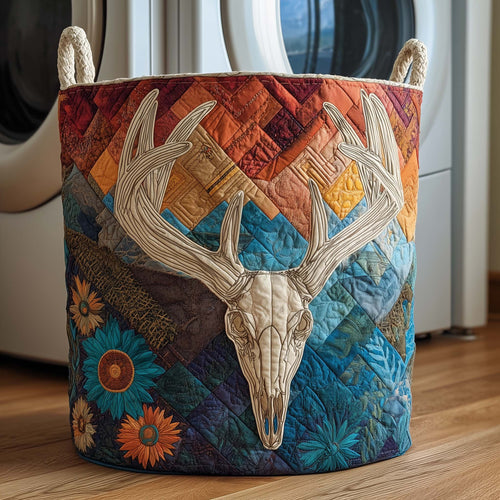Patchwork Deer Quilted Laundry Basket GFTOQM2175