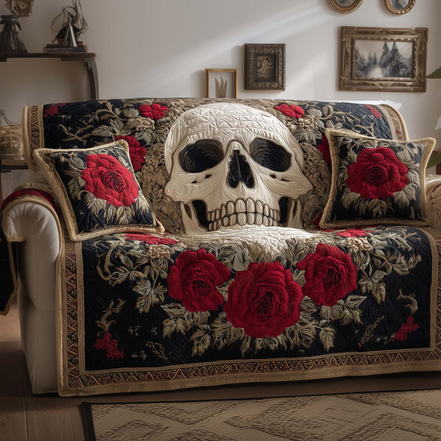 Gothic Roses Quilted Sofa Cover GFTOQM2221