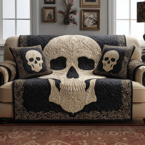 Ivory Skull Quilted Sofa Cover GFTOQM2222