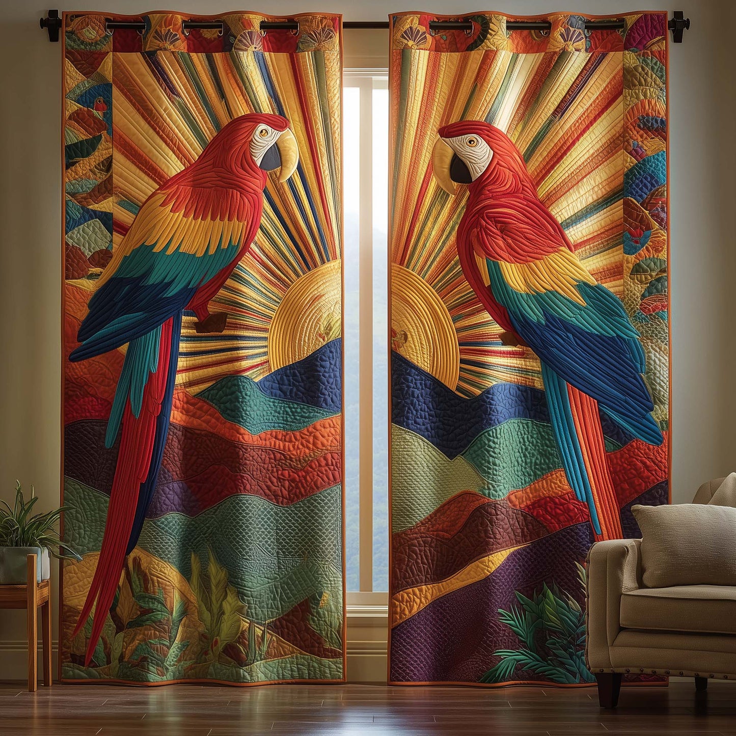 Sunburst Macaw Quilted Curtains GFTOQM2224