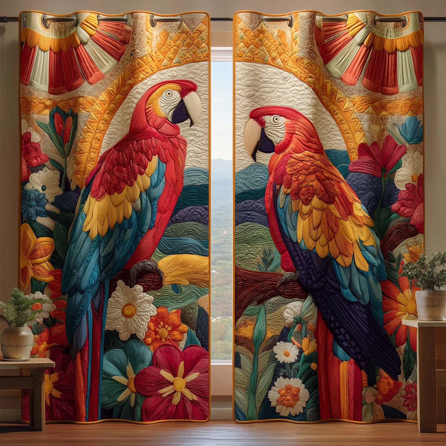 Garden Macaw Quilted Curtains GFTOQM2225