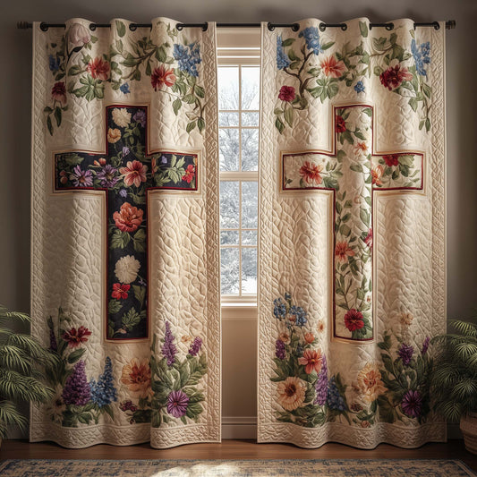 Floral Cross Quilted Curtains GFTOQM2252