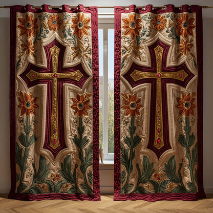 Crimson Cross Quilted Curtains GFTOQM2255