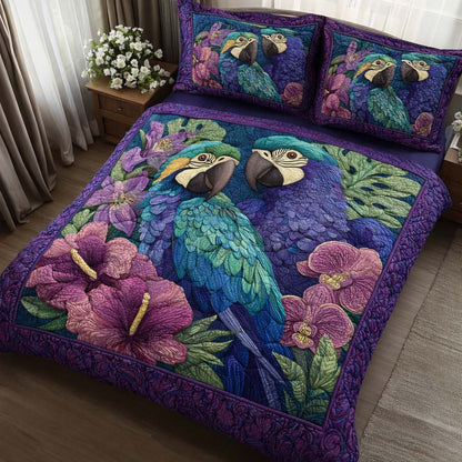Orchid Parrots 3-Piece Quilted Bedding Set GFTOQM2264