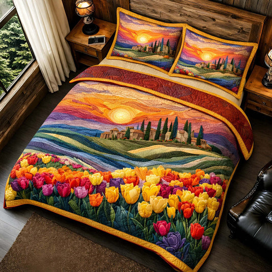 Sunset Tulips 3-Piece Quilted Bedding Set GFTOQM2302