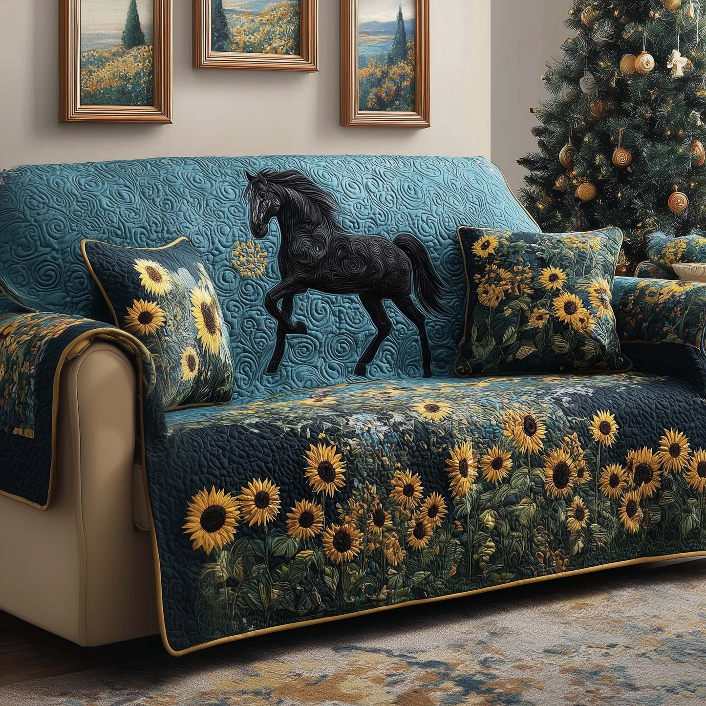Sunflower Steed Quilted Sofa Cover GFTOQM2306