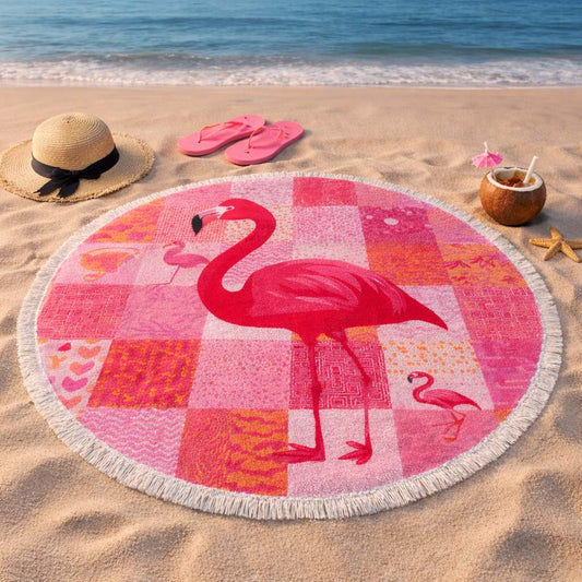 Twin Flamingos Round Beach Towel GFTOQM2319