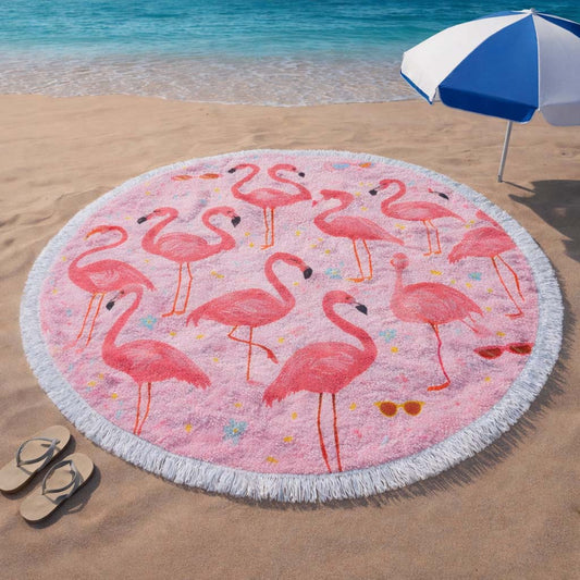 Sunny Flamingo Round Beach Towel GFTOQM2320