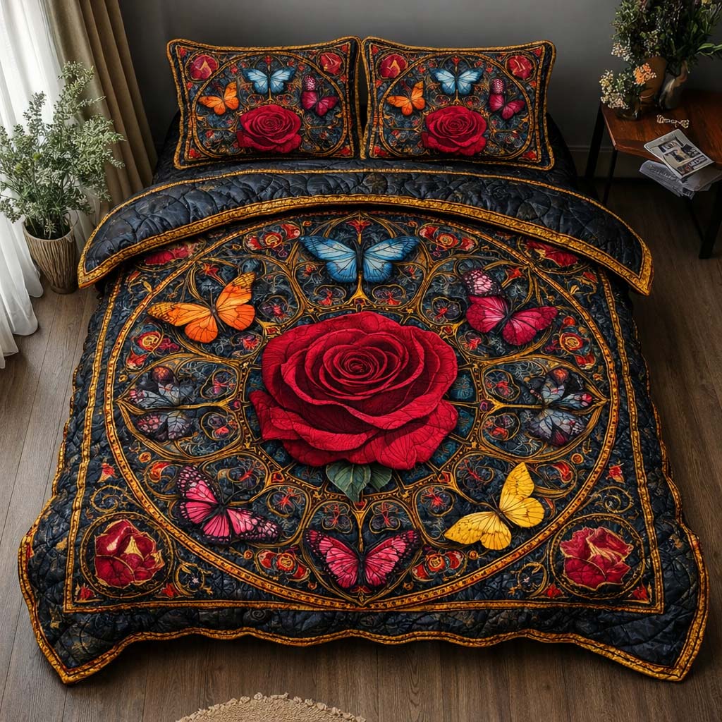 Midnight Rose 3-Piece Quilted Bedding Set GFTOQM2358