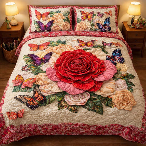 Garden Butterflies 3-Piece Quilted Bedding Set GFTOQM2360
