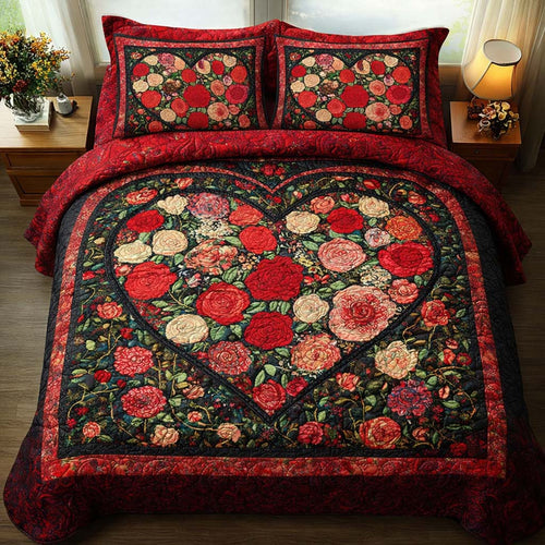 Rose Heart 3-Piece Quilted Bedding Set GFTOQM2362