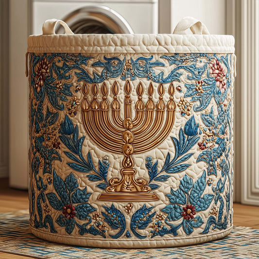 Floral Menorah Quilted Laundry Basket GFTOQM2363