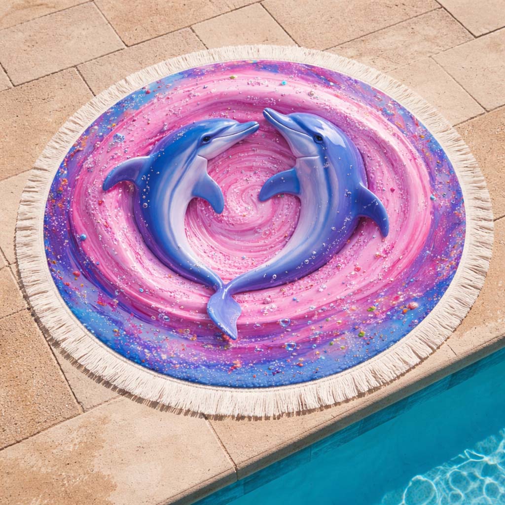 Twin Dolphins Round Beach Towel GFTOQM2383