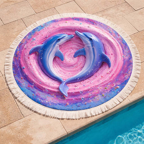 Twin Dolphins Round Beach Towel GFTOQM2383