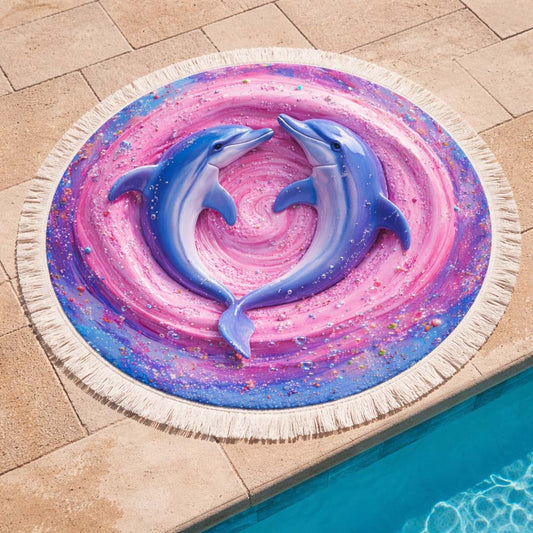 Twin Dolphins Round Beach Towel GFTOQM2383