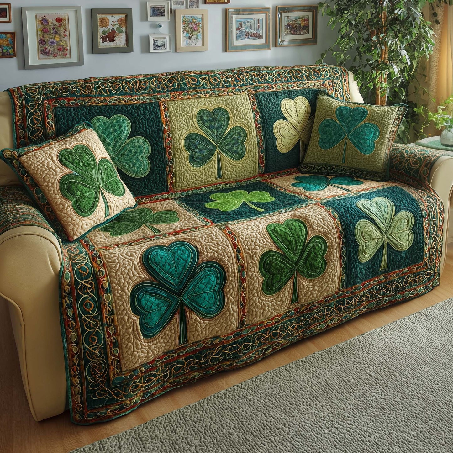 Heritage Green Quilted Sofa Cover GFTOQM2410