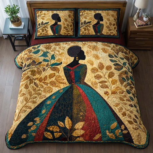 Golden Leaves 3-Piece Quilted Bedding Set GFTOQM2417