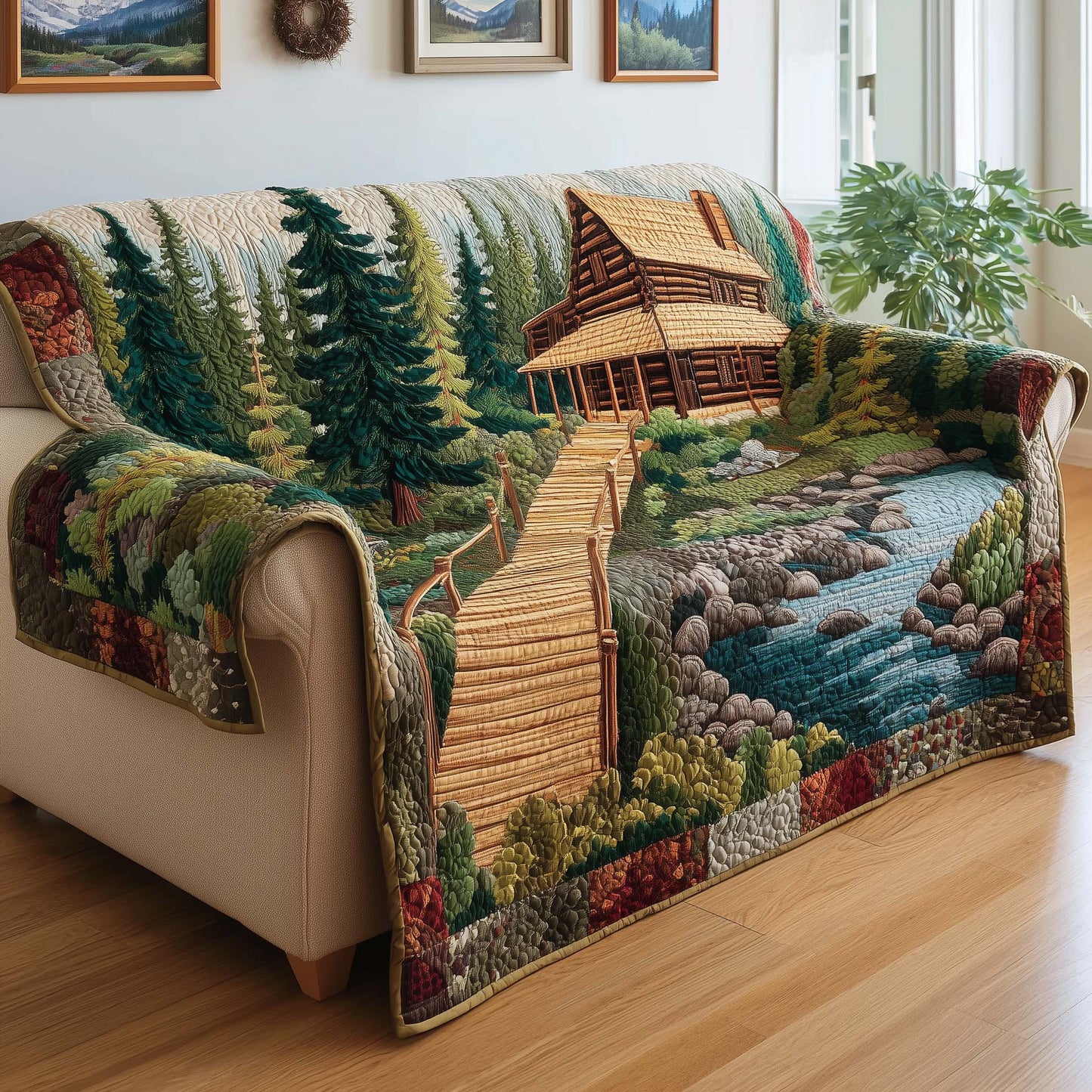 Forest Walkway Quilted Sofa Cover GFTOQM2454