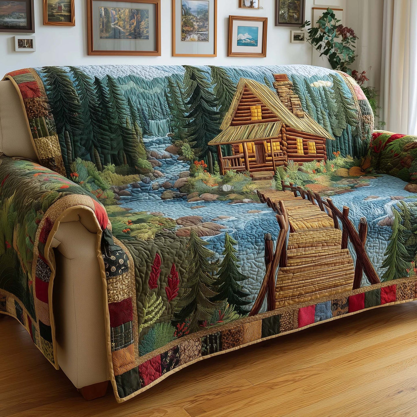 River Cabin Quilted Sofa Cover GFTOQM2458