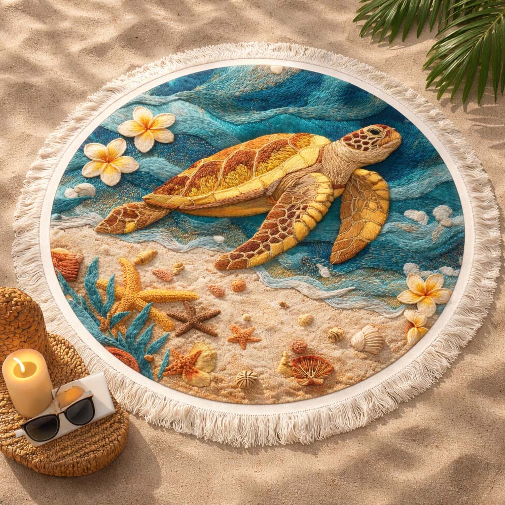 Tropical Turtle Round Beach Towel GFTOQM2477