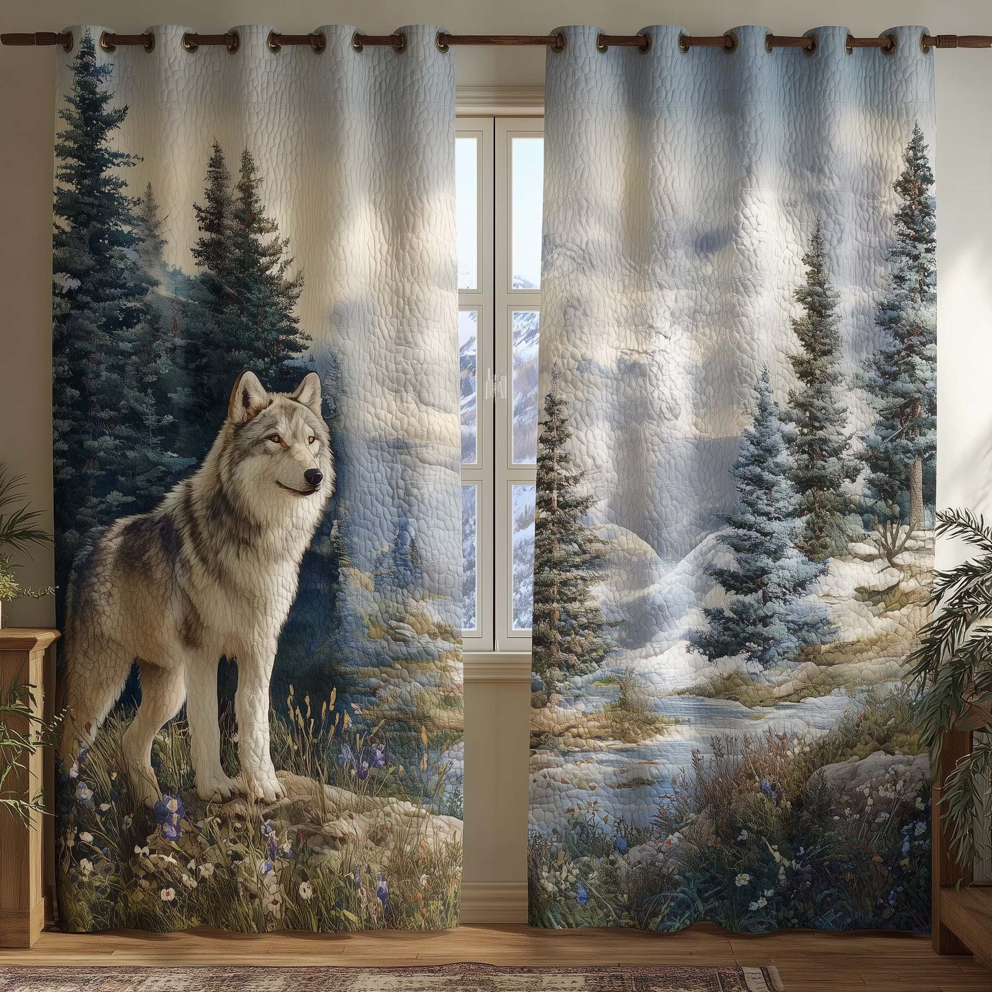Snowy Wolf Quilted Curtains GFTOQM2512