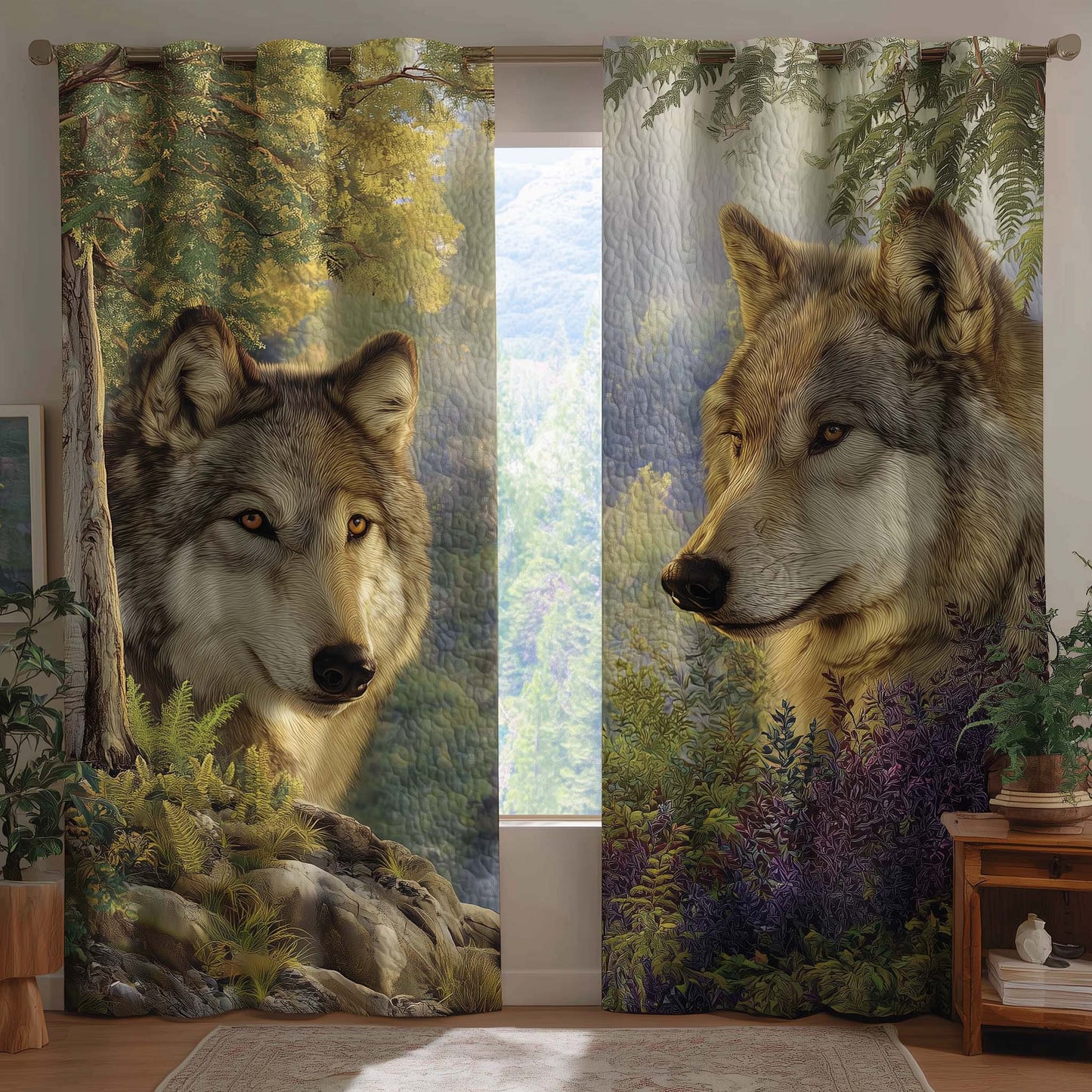 Forest Wolf Quilted Curtains GFTOQM2513