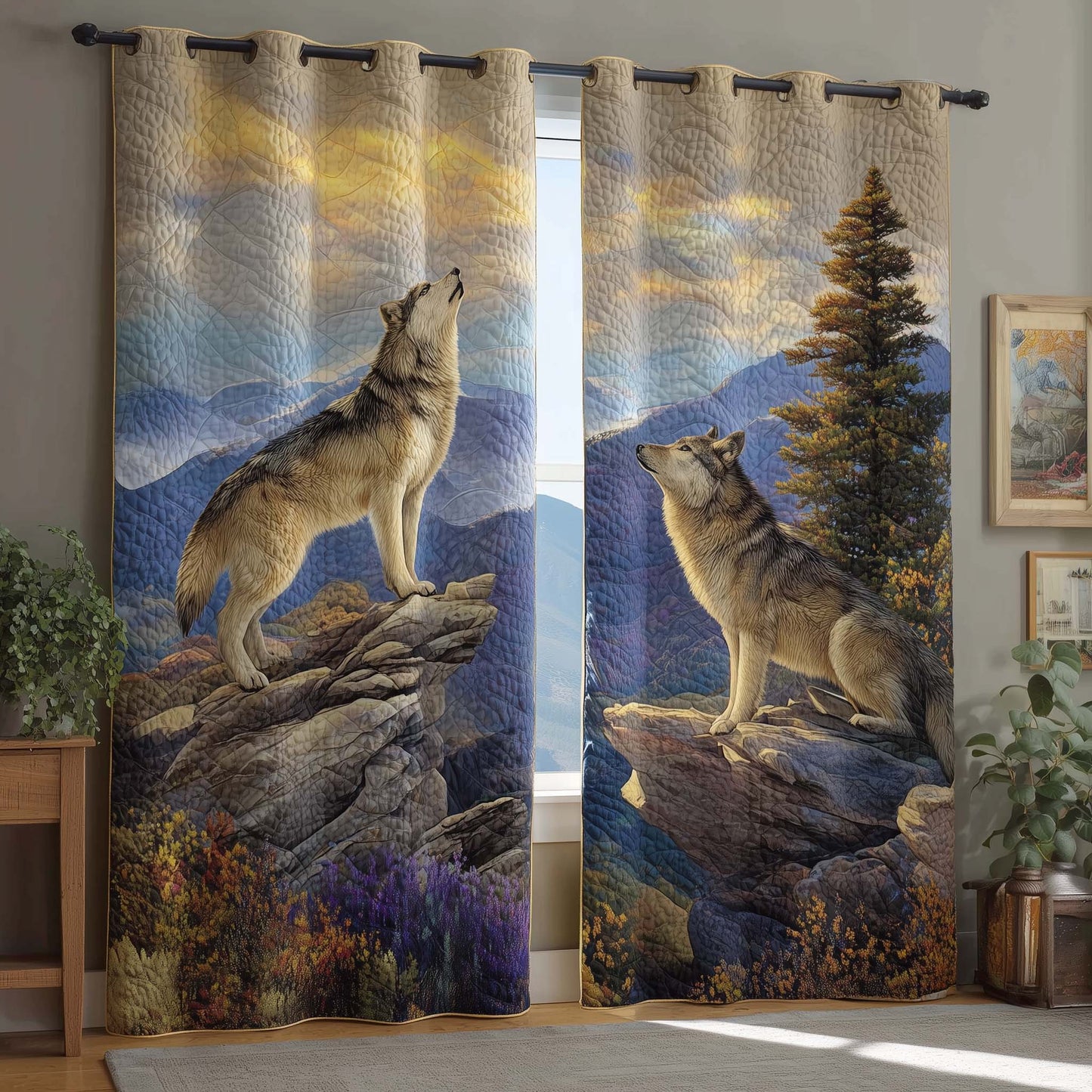 Howling Wolf Quilted Curtains GFTOQM2514