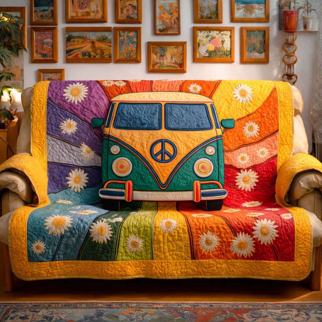 Rainbow Camper Quilted Sofa Cover GFTOQM2579