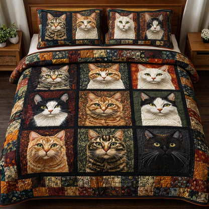 Patchwork Cats 3-Piece Quilted Bedding Set GFTOQM2603