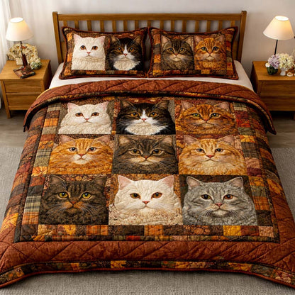 Autumn Cats 3-Piece Quilted Bedding Set GFTOQM2604